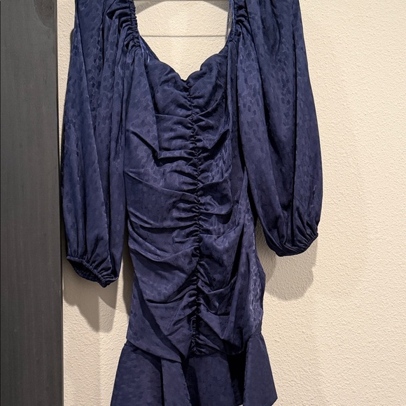 ASTR Navy Blue Sweetheart Ruffle Ruched Front Flattering Mini Dress - Picture 4 of 5